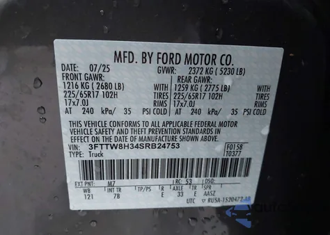 2025 Ford Maverick Xlt из США, поврежденный, VIN 3FTTW8H34SRB24753